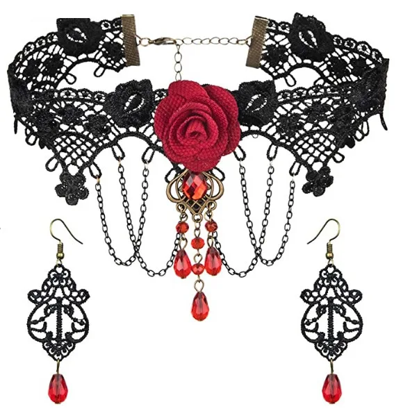 Handmade Exaggerated Jewelry Set Gothic Jewelry Black Lace Necklace & Earring Women Accessories Party Jewelry