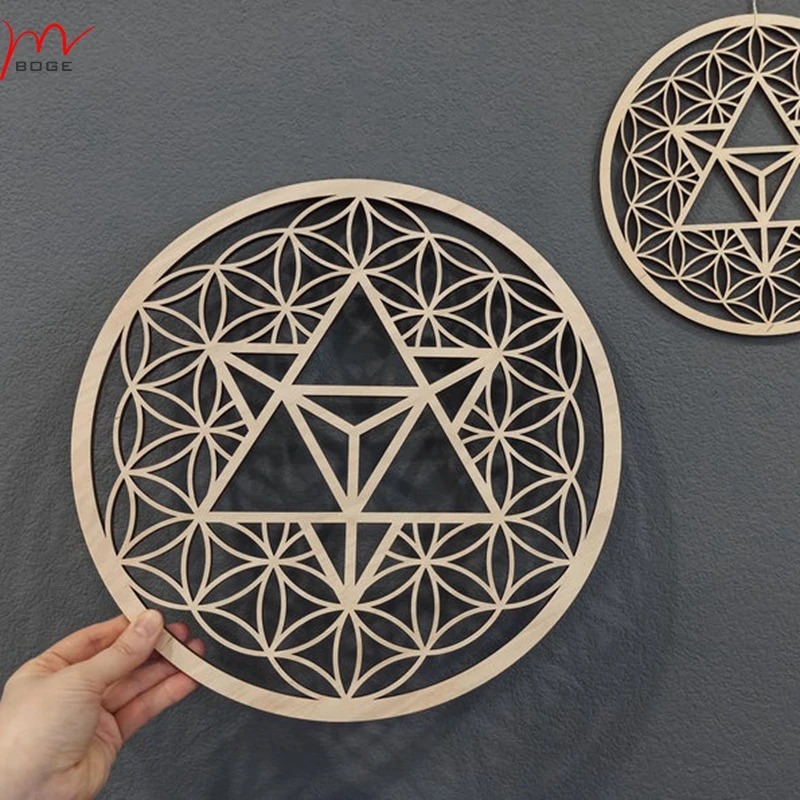 10pcs Flower of Life with Merkaba Star Wall Hanging Large Merkaba Art Sacred Geometry Wood Wall Decor Crystal Grid Board Gift