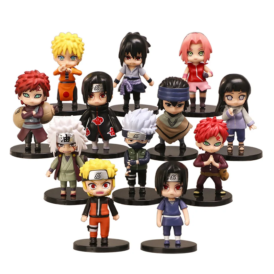 12pcs/set Anime Naruto Shippuden Hinata Sasuke Itachi Kakashi Gaara Jiraiya Sakura Q Version PVC Figures Toys Dolls Kid Gift