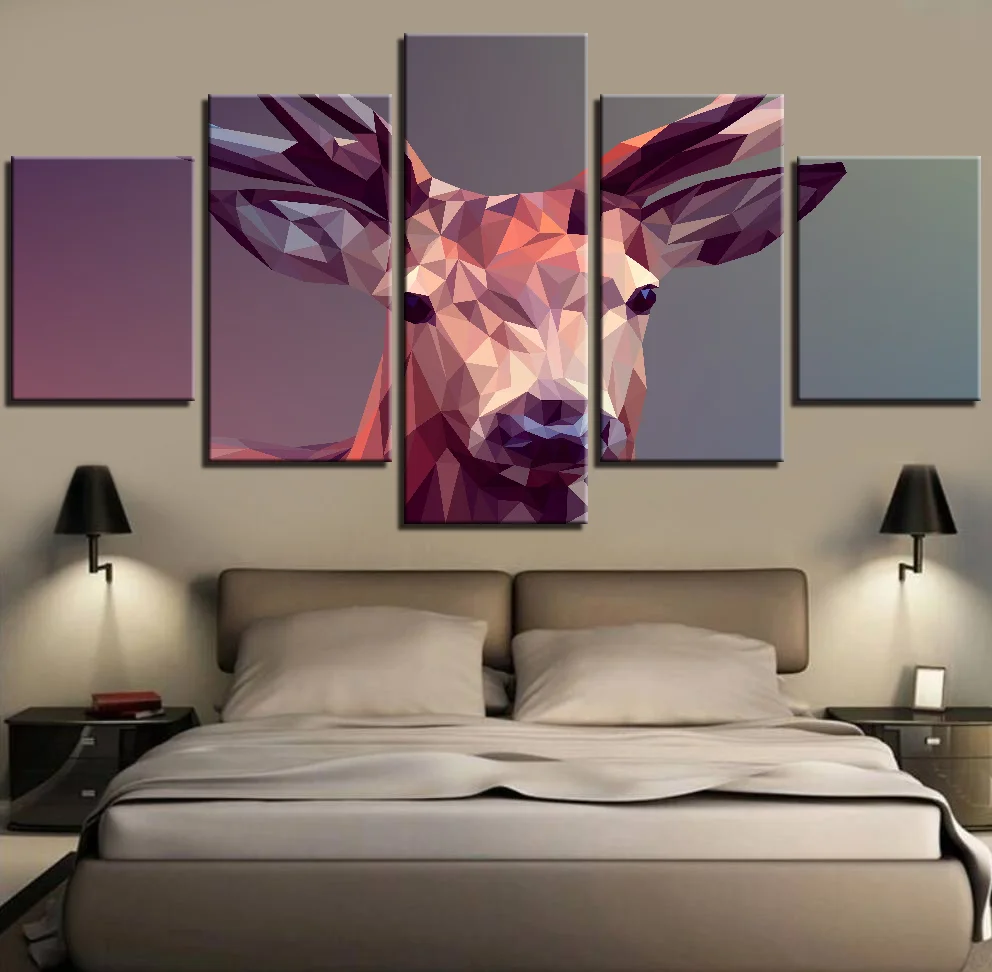 

Wall Art Canvas Painting Home Decoration Posters Modern 5 Pieces Animal Deer Pictures Living Room HD Printed Simple Style