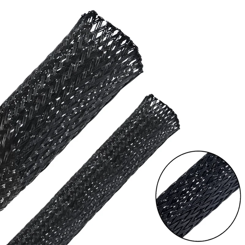 10M/Roll 12-20mm Three Wire Encryption Cable Sleeve Black Wire Protection PET Braided Tube Nylon Wire Cable Braided Cable Sleeve