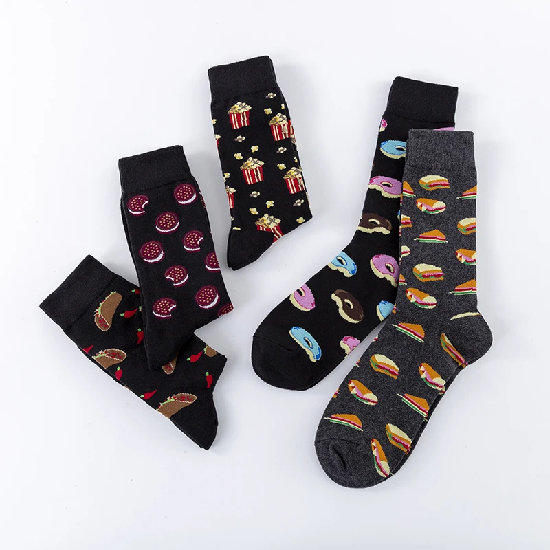 MODA MULAYA 2021 Happy Socks Men/Women Chili Tortilla Biscuit Sandwich Popcorn Dark Food Series Funny Socks Male Skateboard Sock