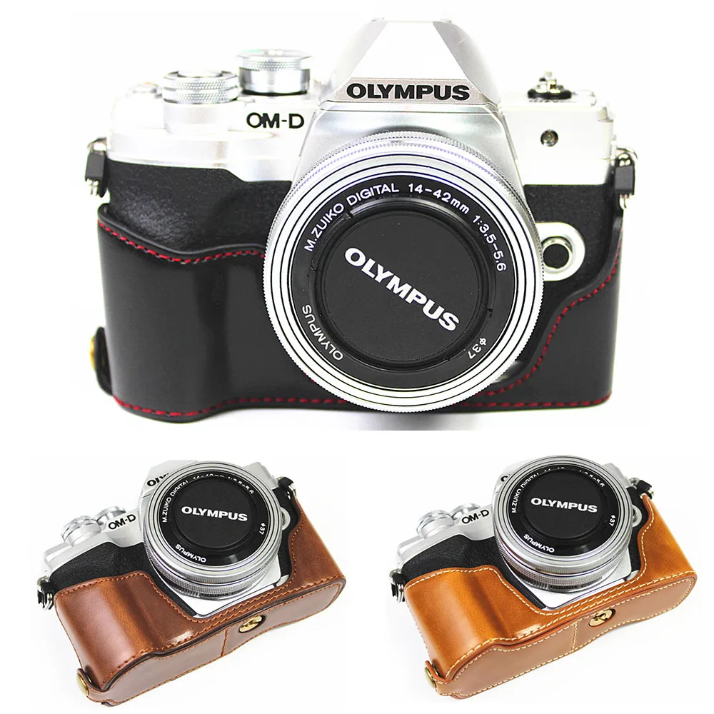 Pu Leather Camera Bag Bottom Protective Half Body Cover Base For Olympus OMD EM10 IV  EM10 Mark IV 4