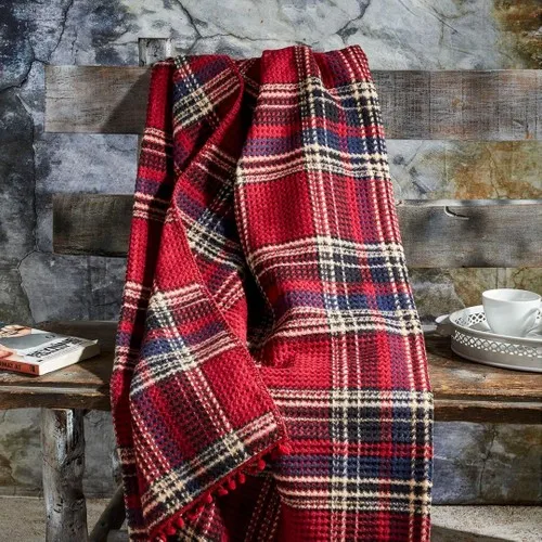 Aksu Cozy Life Scotch Tassels Blanket Plaid Red Navy Blue Double Personality