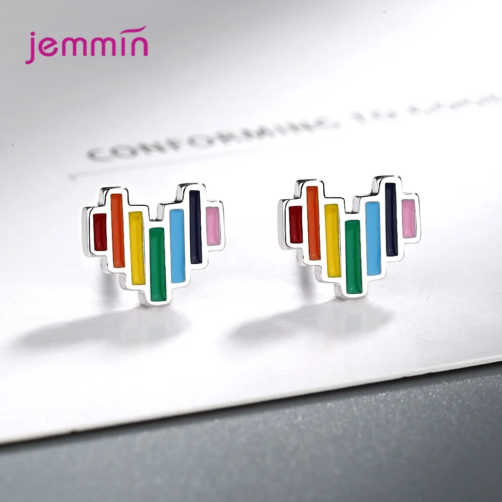 Colorful Cute Clouds & Heart Pattern Quality 925 Silver Rainbow Stud Earring For Women Fashion Jewelry For Party Gift Earrings