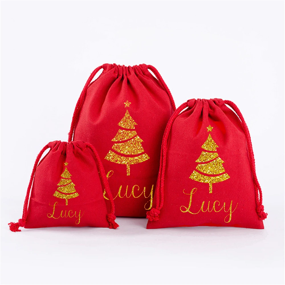 Personalized Christmas Tree Santa Sacks Kids Christmas Day New Year Gift Bag Custom Name Xmas Christmas Eve Gift Stocking Bag