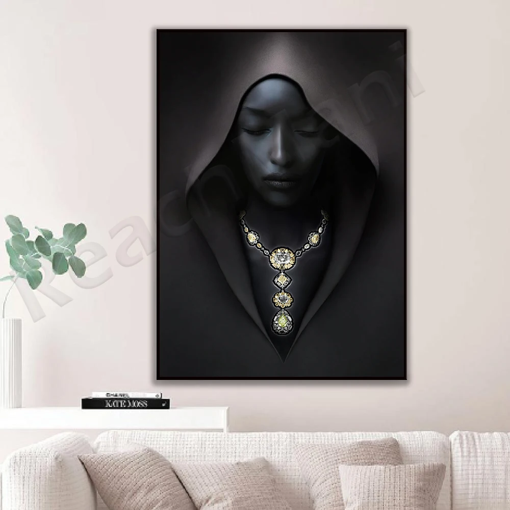 African American women wall art, black women canvas art, black women wearing bling jewelry posters, African girls pride home dec