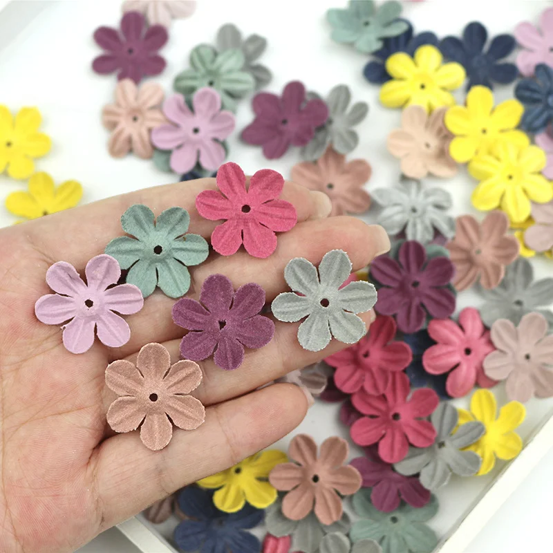 50Pcs 2.5cm Colored Microfiber Simulation Flowers DIY Craft Supplie Clothing Decor Kids Hair Accessoriesr Scrapbooking Materials