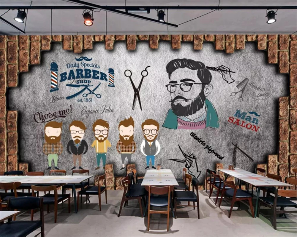 

Customized wallpaper 3d European and American industrial wind mural beauty salon wallpaper barber shop tv background cement wall