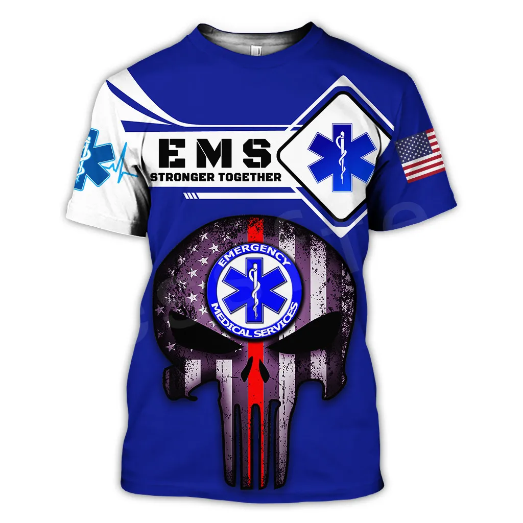 Tessffel Emergency Medical Service Technician EMT EMS Paramedic Hero New Fashion Unisex Casual 3DPrint Short Sleeve T-Shirts s-5