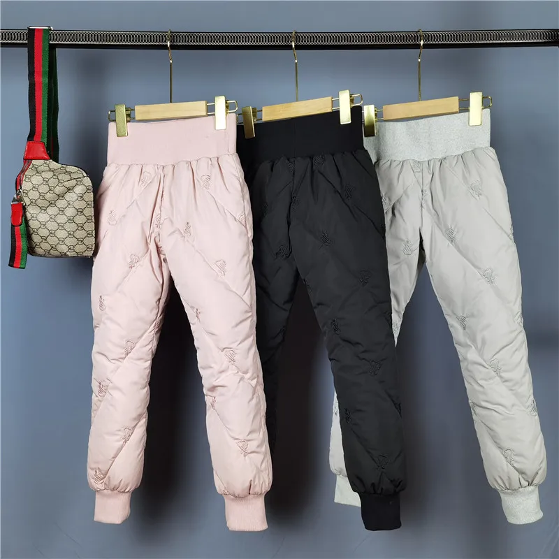 Winter High Waist Duck Down Pants for Girls High Quality Pure Color Teenage Outerwear Trousers Children Warm Leggings Clothes