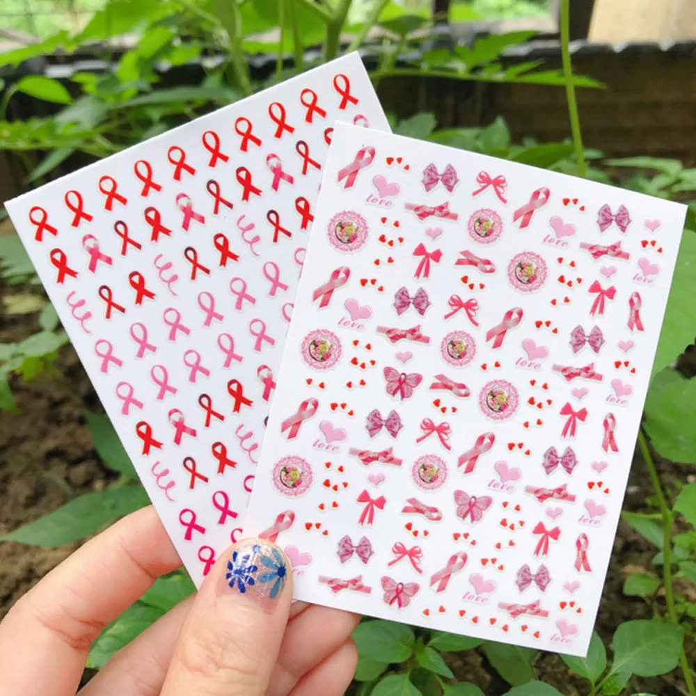 1pcs Pink Ribbon Nail Art Decals Breast Cancer Awareness Manicure Accessories Salon Women's’ Breast Health Love Faith Stickers