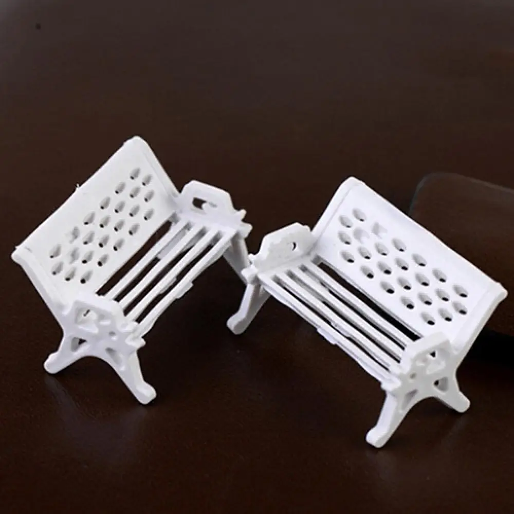 2 Pcs Cute Mini White Bench Fairy Doll Chairs Terrarium Moss Decor Figurines Garden Miniatures Micro Landscape Accessories