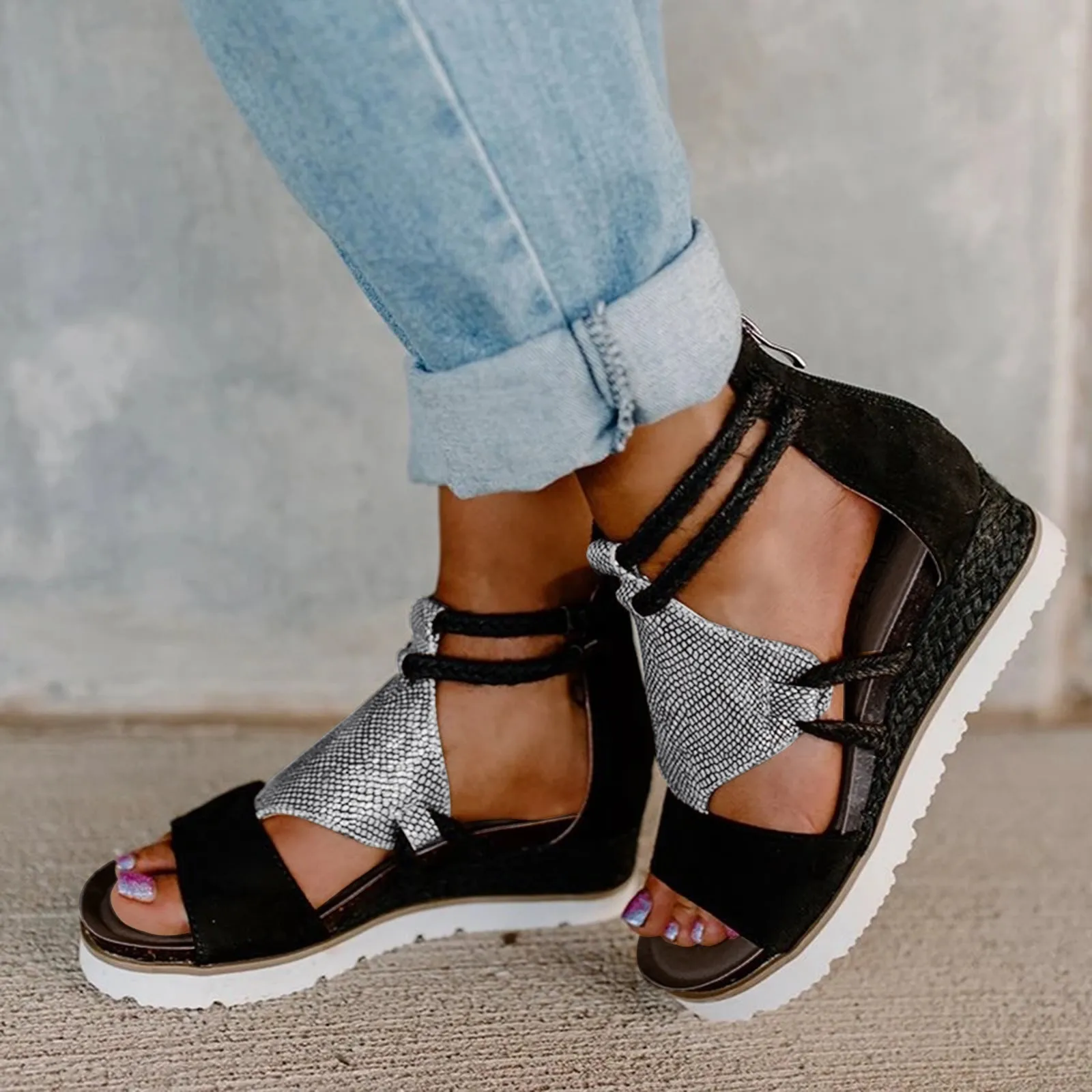 Women Plus Size Sandals Summer Ladies Fashion Casual Wedge Heel Open Toe Fish Mouth Foreign Trade Roman Style Sandals Shoes