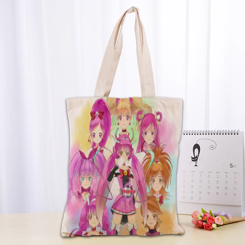 Anime Smile Precure! Tote Bag Women Canvas Fabric Bags Eco Reusable Shopping Bags Traveling Beach Casual Useful Shoulder Bag