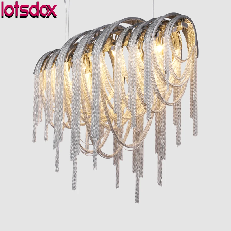 Imagem -03 - Post-modern Tassel Luz Pingente Led Alumínio Luxo Luminárias Luz s Ouro Prata Sala Luz para Decoração Comercial