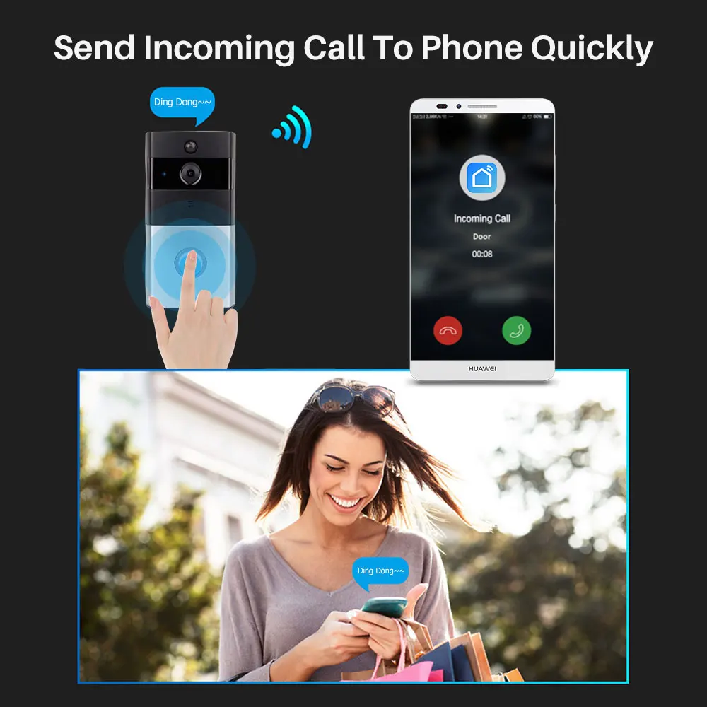 1080P TUYA Wi-Fi видео-дверной звонок с обнаружения движения/двухсторонний домофон Функция TUYA Беспроводной видео-телефон двери HD Камера с перезвон