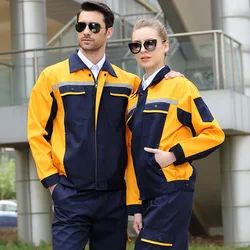 Men Women Working Clothes Long Sleeve Contrast Color Workshop Uniforms Auto Repair Reflective Welding Suits Mechanical Coveralls