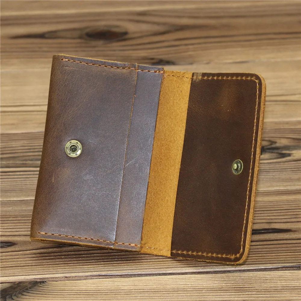 Tarjetero Vintage de cuero genuino para hombre, billetera pequeña, bolsa de dinero, funda para tarjeta de identificación, Mini monedero para hombre