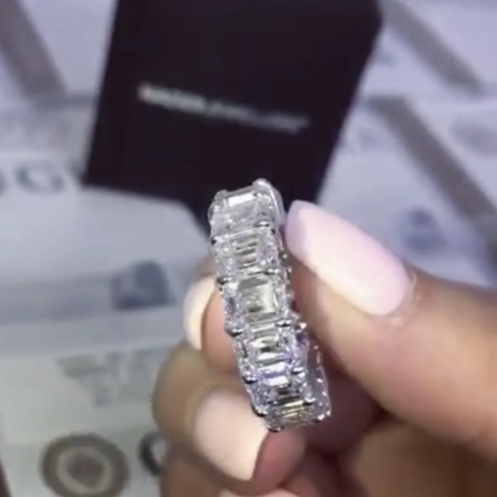 Luxury 925 Sterling Silver Emerald cut Diamond Band Ring Wedding Engagement Cocktail rings for Women natural gemstone Jewelry