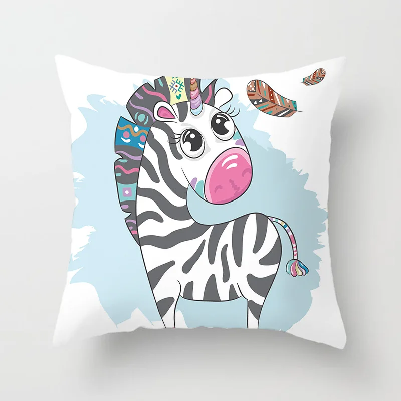 Hot sale Cartoon Unicorn Cushion Cover Modern Simple Polyester White Pillowcase Kid's Room Decorative Sofa Throw Pillows Cover