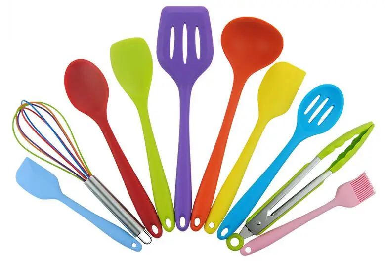 10pcs/lot Kitchen Cookware Set Nonstick Silicone Spatula Spoon Oil Brush BBQ Clip Kitchen Utensils DIY Baking Tools  XB 023