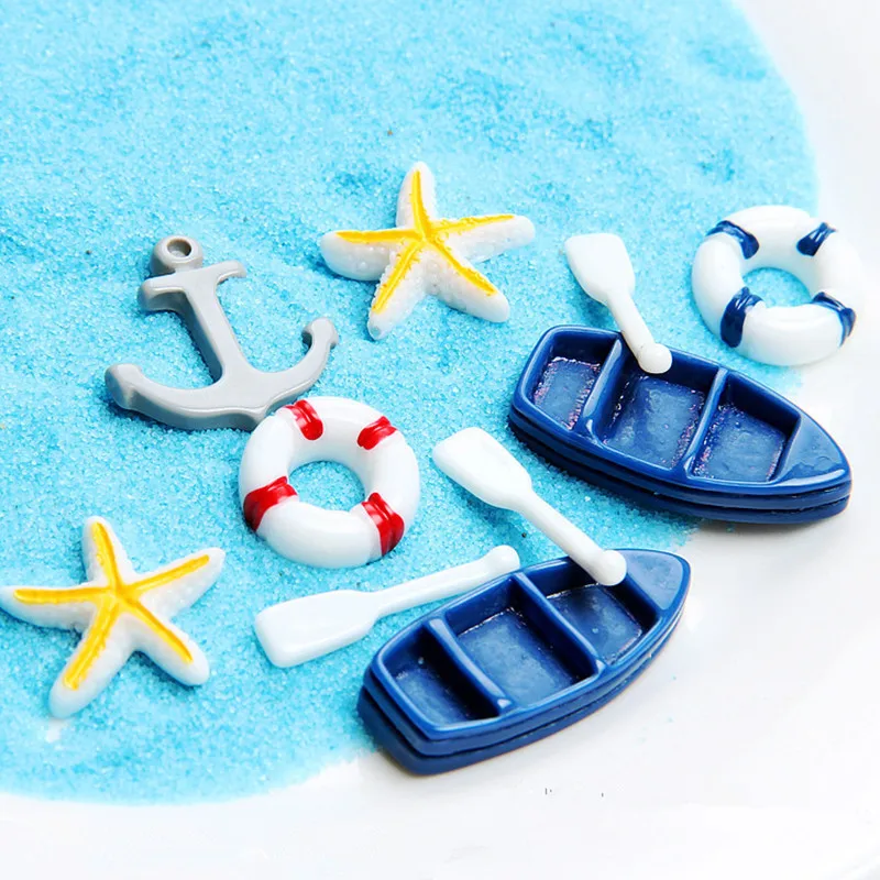 Kawaii żywica łódź/wiosło/kotwica/rozgwiazda/koło ratunkowe przedmioty plażowe miniaturowe płaskie plecy Cabochon dostawa sztuki wyroby dekoracyjne DIY
