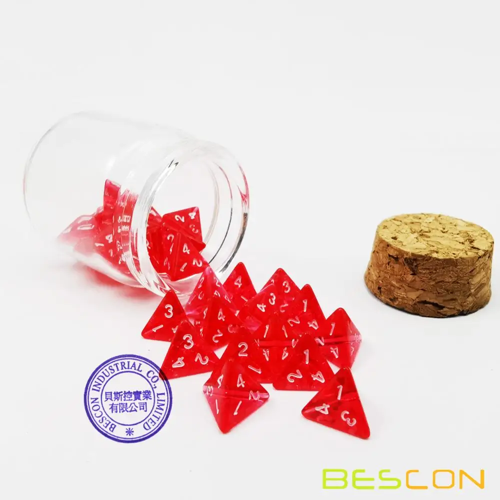 Bescon-Mini dados rojos transparentes D4, botella de poción curativa, 30 unidades