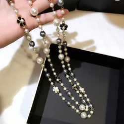 Fashion Classic Double Layers Simulated Pearl Necklace For Women Bijoux Luxury Jewelry Long Necklace Fine Gifts For Mother