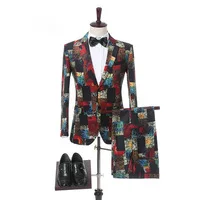 Fashion Printed Suit Prom Dresses Mens Wedding Suit Slim Fit Men Tuxedo Suit For Wedding Prom Groom 2 Pieces Suit (Jacket+Pants)