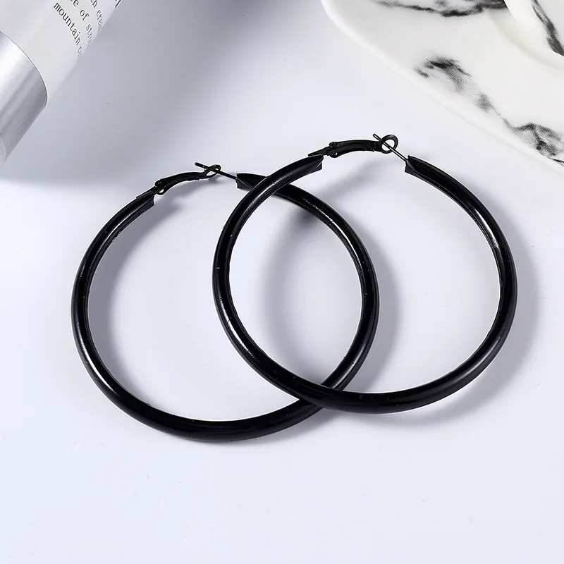 Fashion Sexy Thick Metal Black Circle Hoop Earrings Woman Punk Round Female Statement Ear Piercing Jewelry Party Accessories