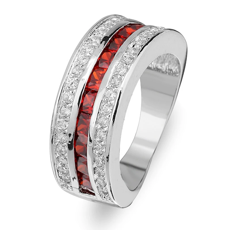 Fashion Simple Silver Color Blue Red Crystal for Women Elegant Rings Wedding Aniversary Party Gift image 5