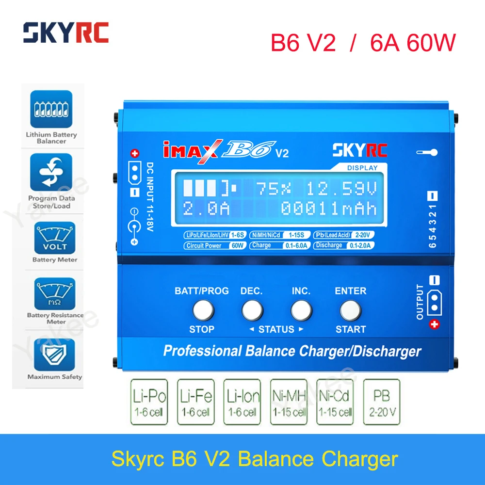 Oryginalny SKYRC IMAX B6 V2 zabawka do utrzymywania równowagi z ładowarką rozładowania 6A 60W do DJI Mavic TB4X NiMH NiCD LiHV NiCd PB ładowarka do