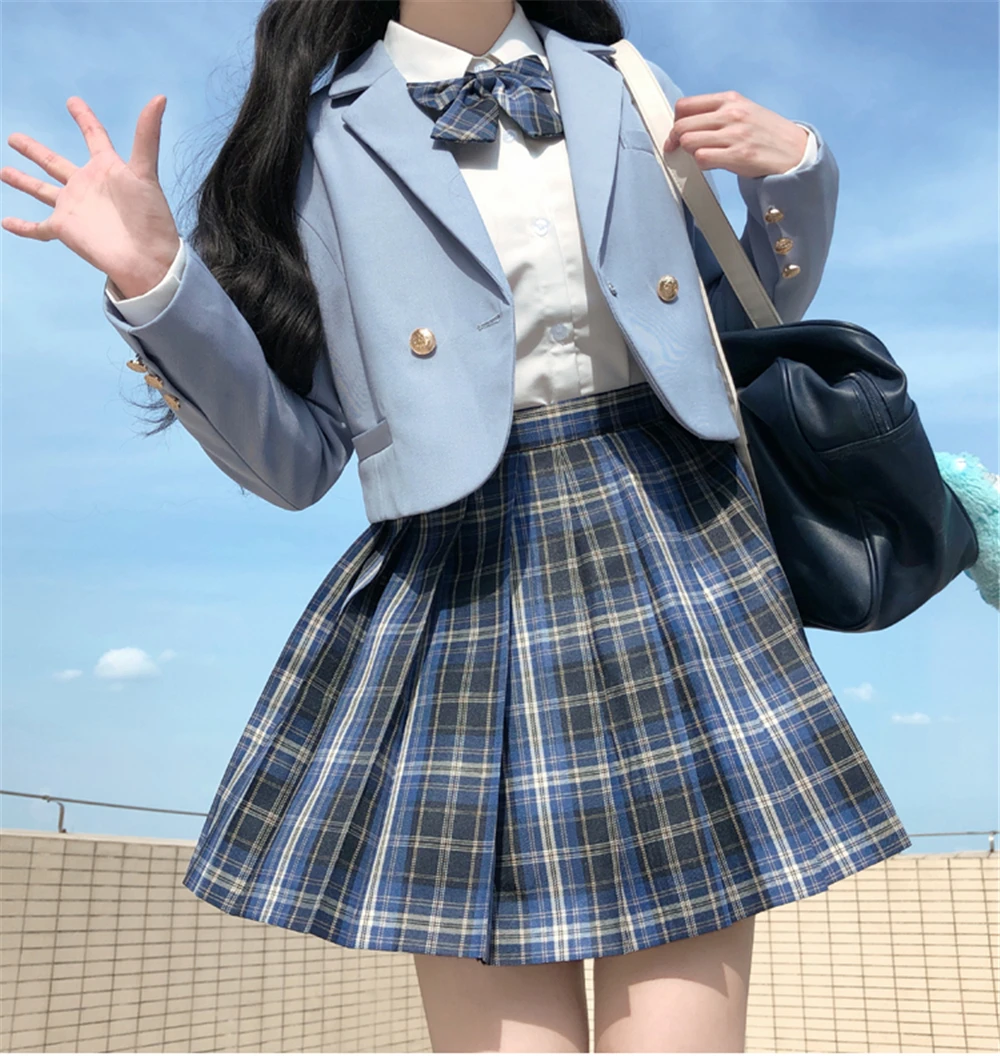 [Sea Island] Girls Short/Long Sleeve High Waist Pleated Skirts Plaid Skirts Women Dress For JK School Uniform Students Clothes