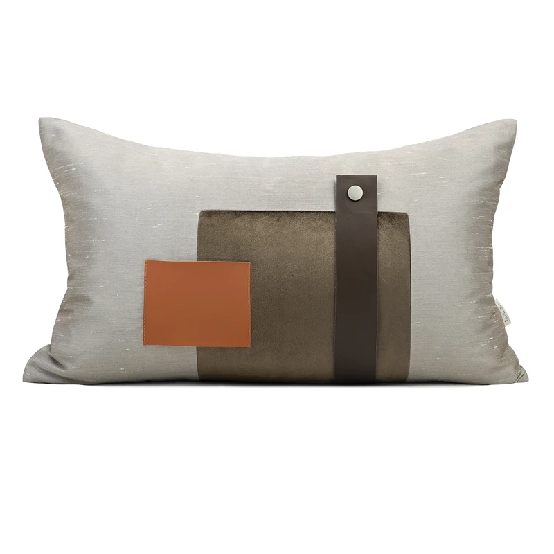 

Home Decorative Grey Cushion Cover Set Brown Orange Leather Sofa Cushions Geometric Waist Pillows 30x50cm