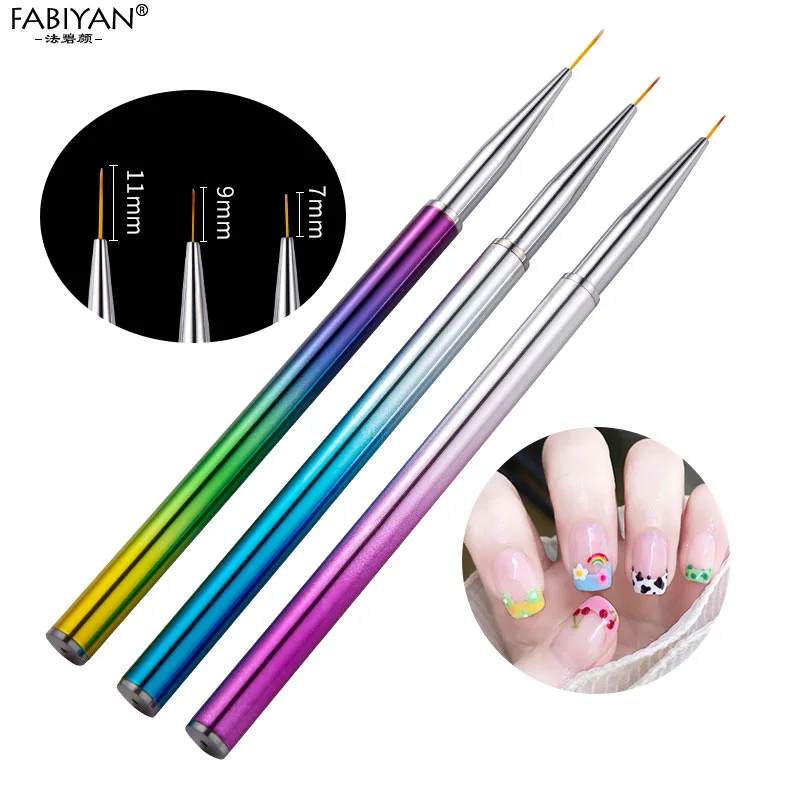 7/9/11mm 3Pcs arcobaleno Nail Art pittura fai da te disegno fiore pennello fodera linea striscia penna Manicure Set strumenti