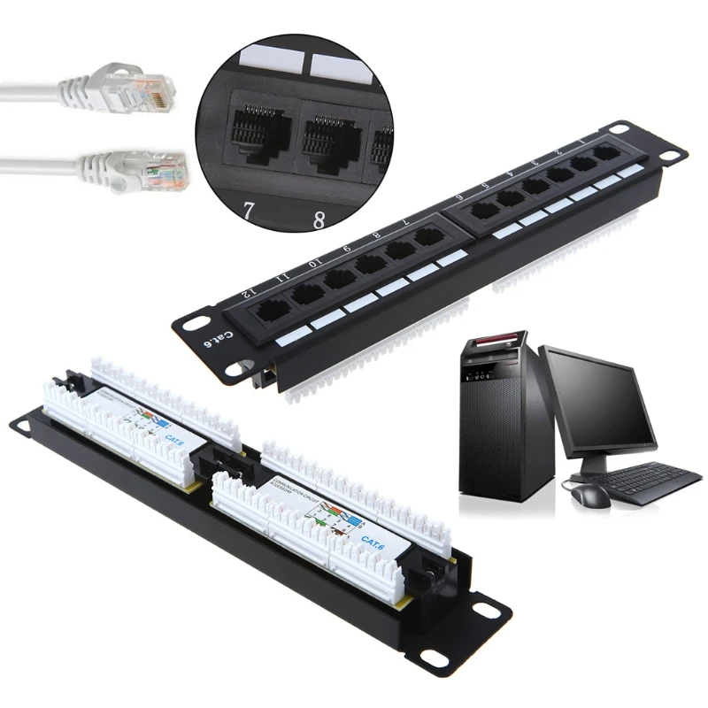 2024 New CAT6 Patch Panel Wall-Mount and Rack Mount RJ45 Networking Patch Panel Kit 12 Ports