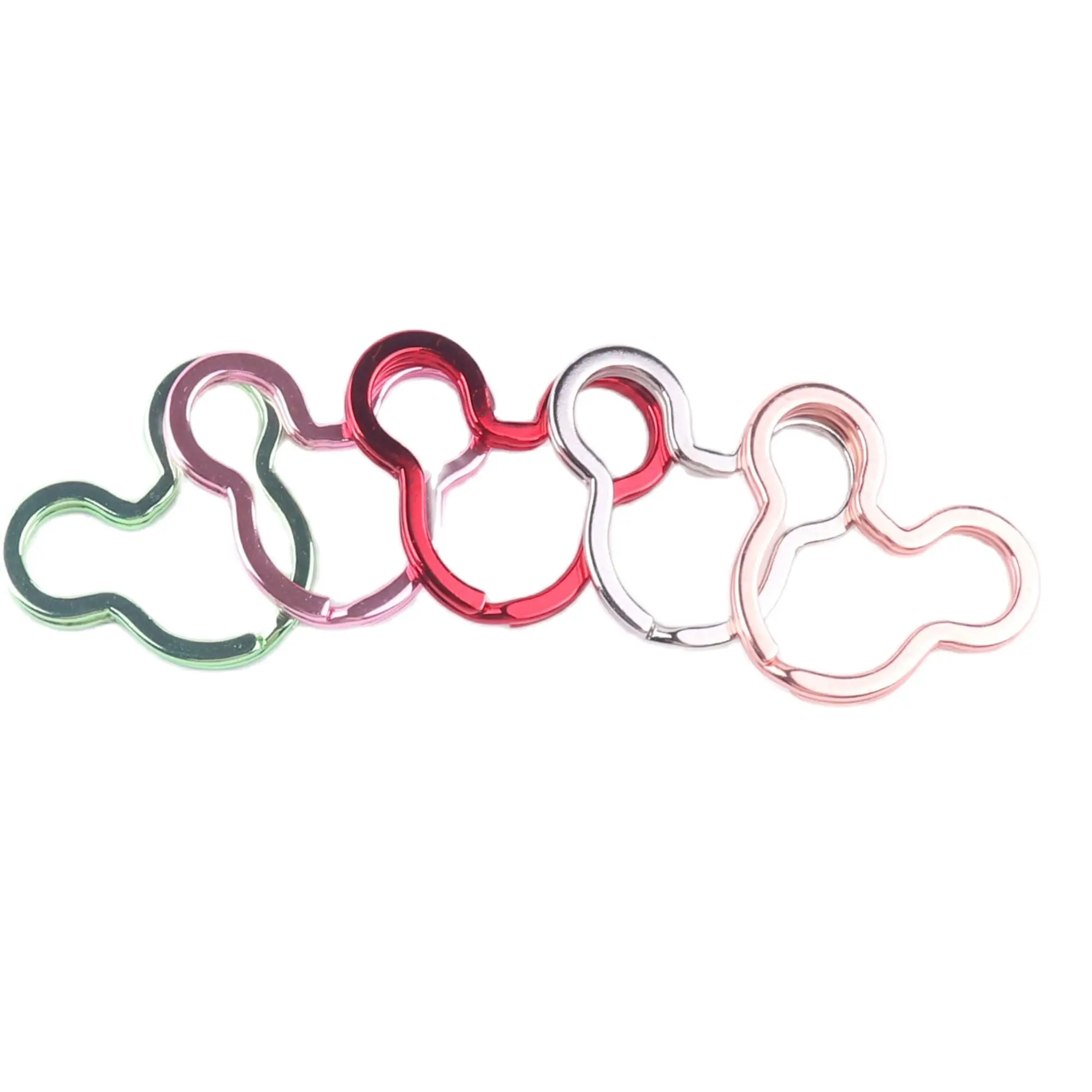 6 Pcs Split Jump Rings Mouse Head Split Key Rings leather key chains key fob Rose Gold/Silver/Rainbow/Red/Green/Pink