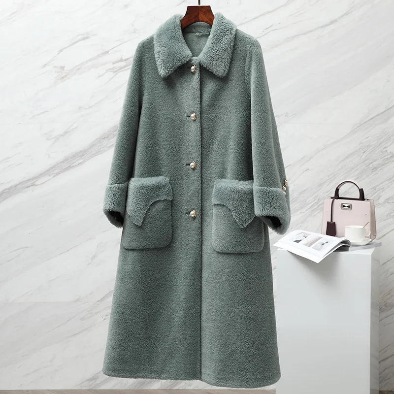 Fashion Winter Jacket Women Real Fur Coat Female 2019 Korean Vintage Long Wool Jackets Ladies Cashmere Outerwear 19C5111