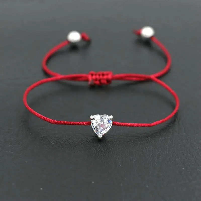 BPPCCR Silver Color Shiny Crystal Zircon AAA Love Heart Bracelet Red Rope Thread Wish Lucky Bracelets For Women Couples Lovers