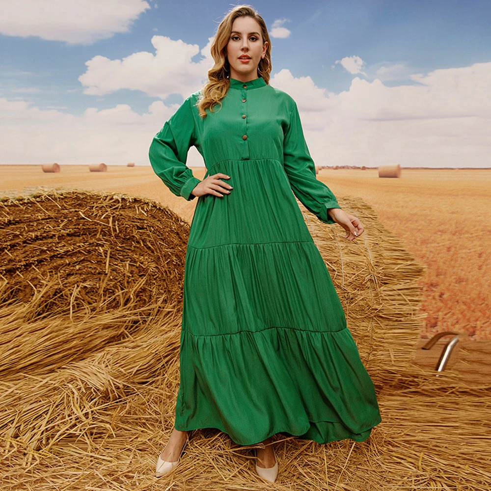 30091 Casual Loose Green Elegant Party Dresses In Promotion Chubby Woman Long Sleeve Maxi Dress 2024 New Plus Size Cheap Clothes