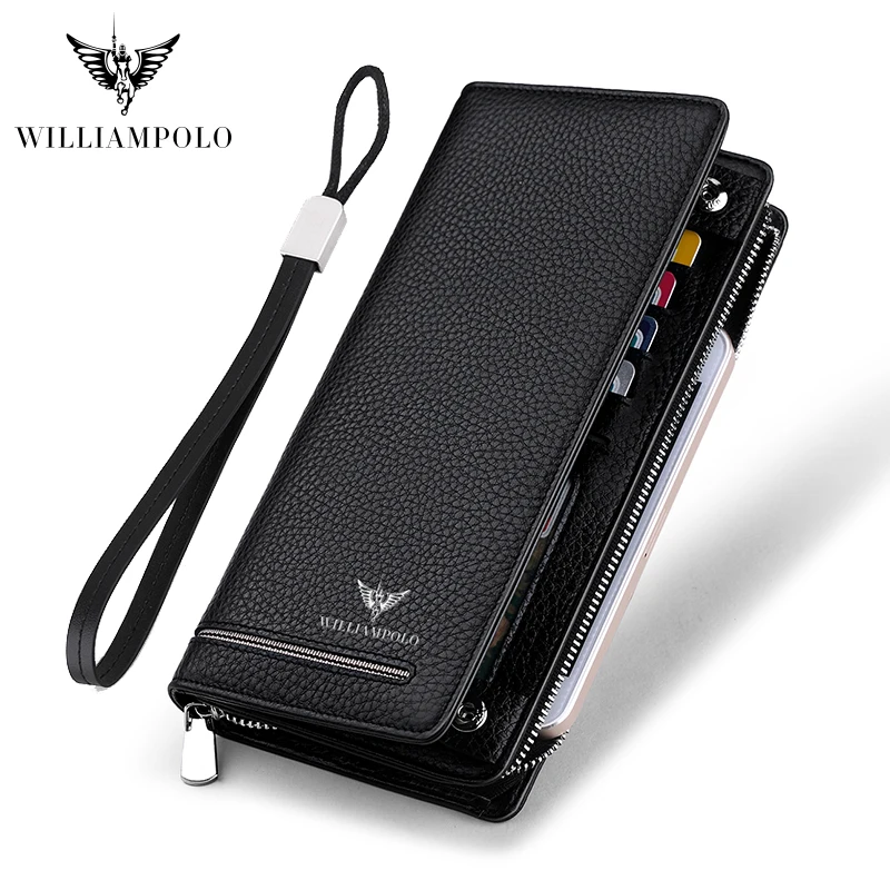 WILLIAMPOLO Credential holder Coin Leather Luxury Brand Wallets Long Zipper Clutch Business Designer Card Holder Wallet PL219