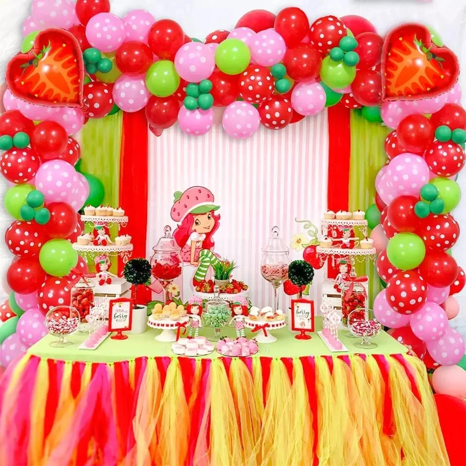 105pcs Strawberry Foil Party Balloons Arch Garland Baby Shower for Summer Theme Party Berry First Birthday Summer Fruit Party