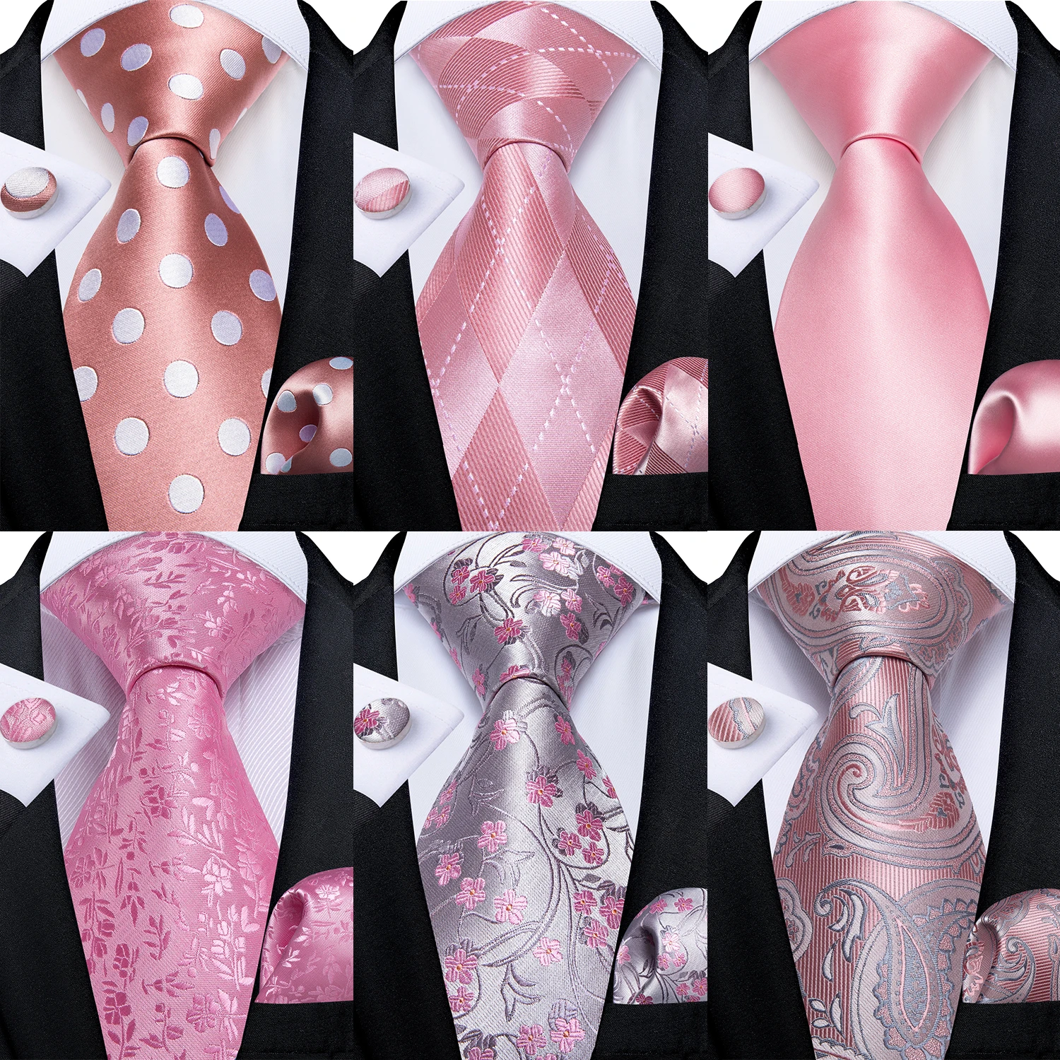 Silk Tie Striped - ลายสก๊อต Paisley ดอกไม้สีชมพูสำหรับผู้ชาย100% ผ้าไหมงานแต่งงานคอ Tie ผ้าเช็ดหน้า