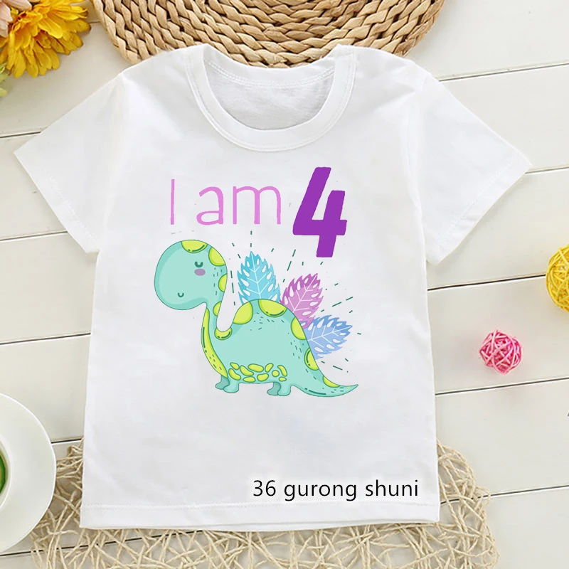 T-shirt for boys funny dinosaur animal birthday graphics 1 to 6 years old birthday gift costume for children yellow tshirt tops