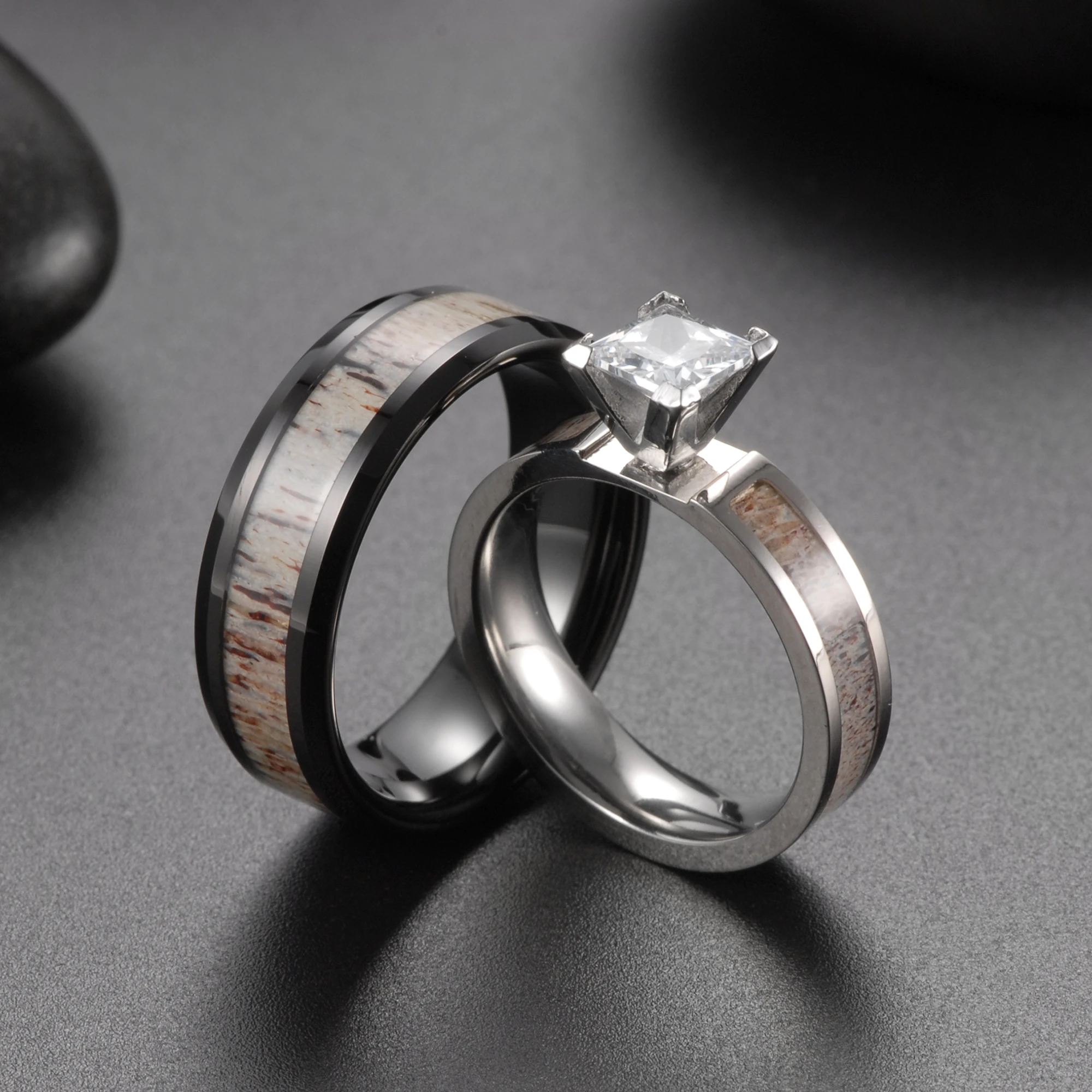 His and Hers Couple Rings Tungsten Deer Antler Matching Couple Ring Set Promise Rings Wedding Band for Men Women Engagement Ring