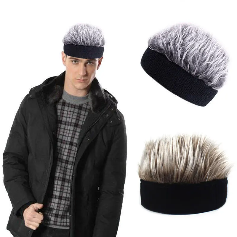 

2021 Best-selling Wig Hat Street Spoof Gangster Men's Hats Stage Performance Outdoor Borderless Landlord Cap Wig All-in-one Caps