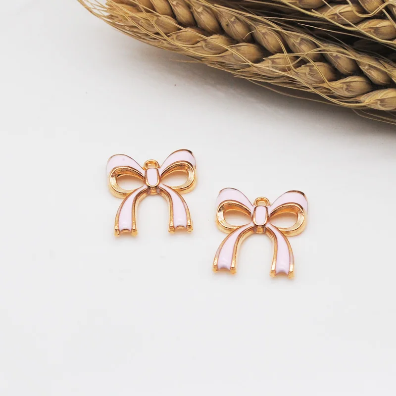 10pcs/lot Good Quality Pink/Black/White Bow Tie Alloy Pendant Charm Women\'s Fashion Bracelet DIY Jewelry Findings 18*19mm