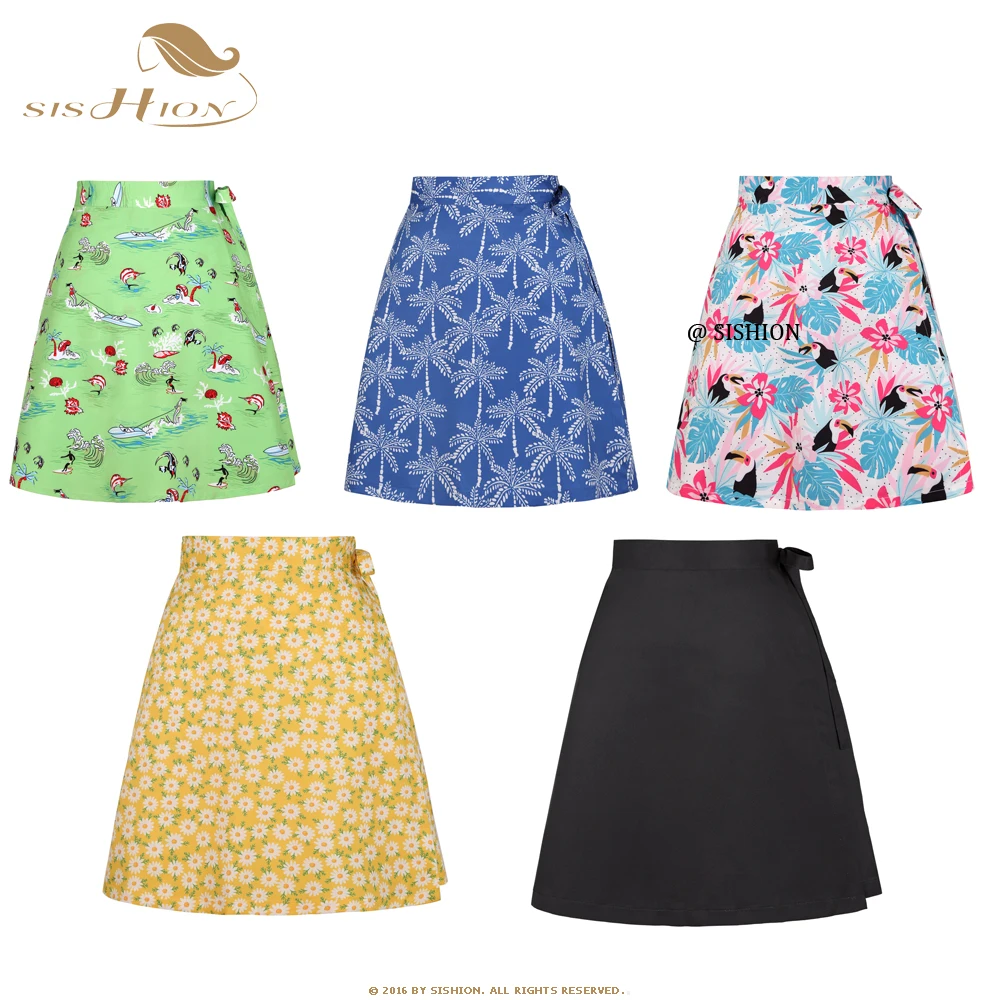 SISHION Summer Sarong Beach Boho gonna Sexy SS0015 lunghezza al ginocchio verde avvolgere rapidamente atletico coprire multitasche gonna corta avvolgente