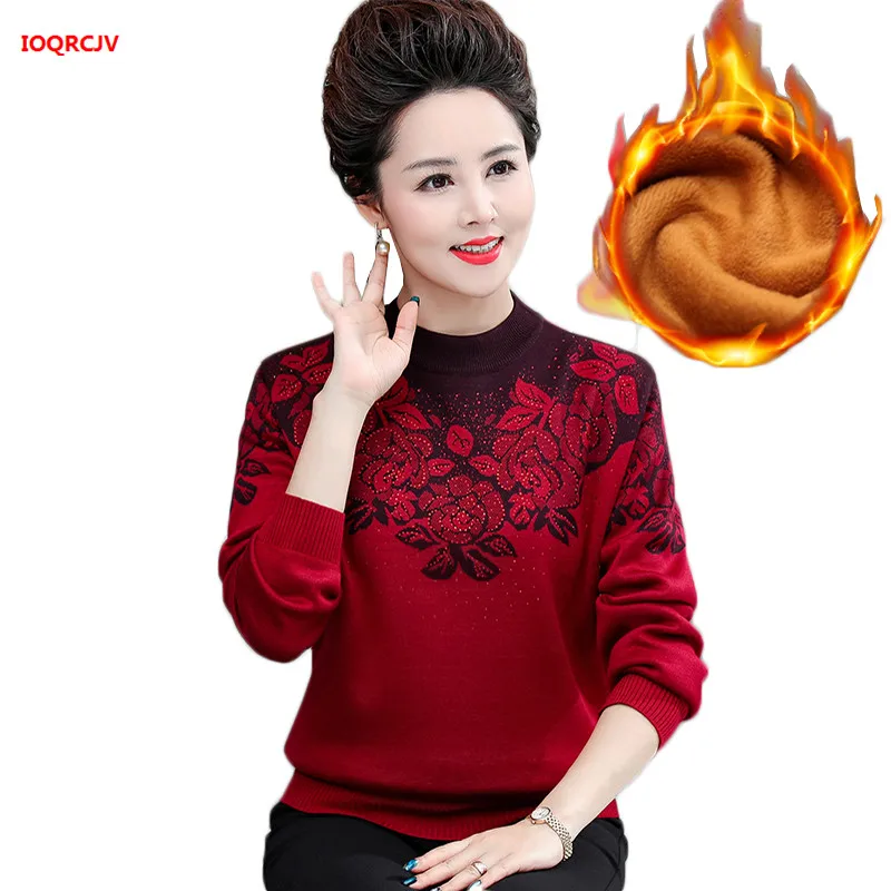 

4XL Women Cashmere Sweater Winter Sweaters Middle-aged Mother Warm Pullovers Pull Femme Velvet Jumper Tops W1657